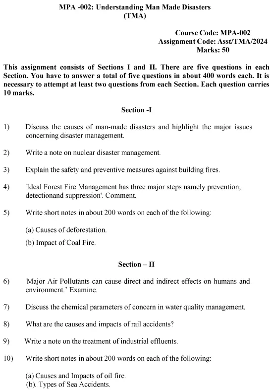 IGNOU MPA-02 - Understanding Man-made Disasters, Latest Solved Assignment-January 2024 - July 2024