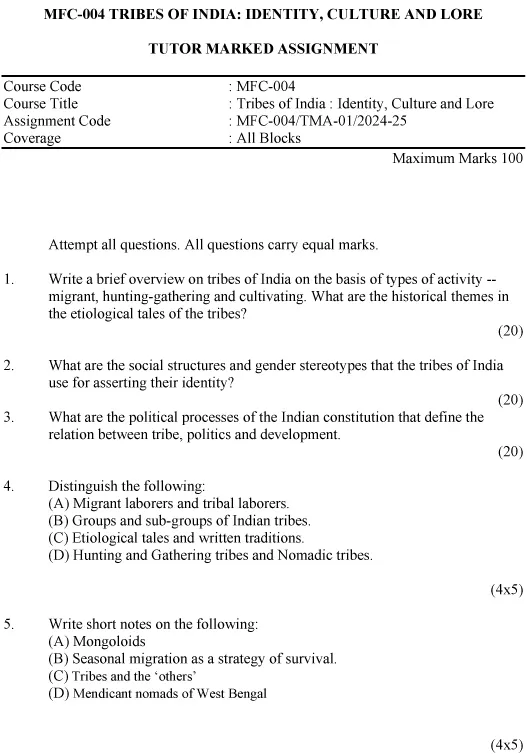 MFC-04 - Tribes of India: Identity, Culture and Folklore-July 2024 - January 2025