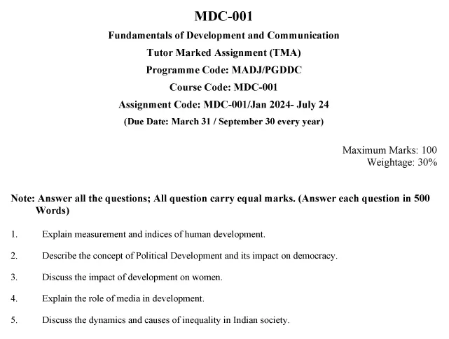 IGNOU MDC-01 - Fundamentals of Development and Communication Latest Solved Assignment-January 2024 - July 2024