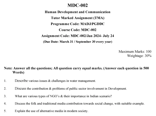 IGNOU MDC-02 - Human Development and Communication Latest Solved Assignment-January 2024 - July 2024