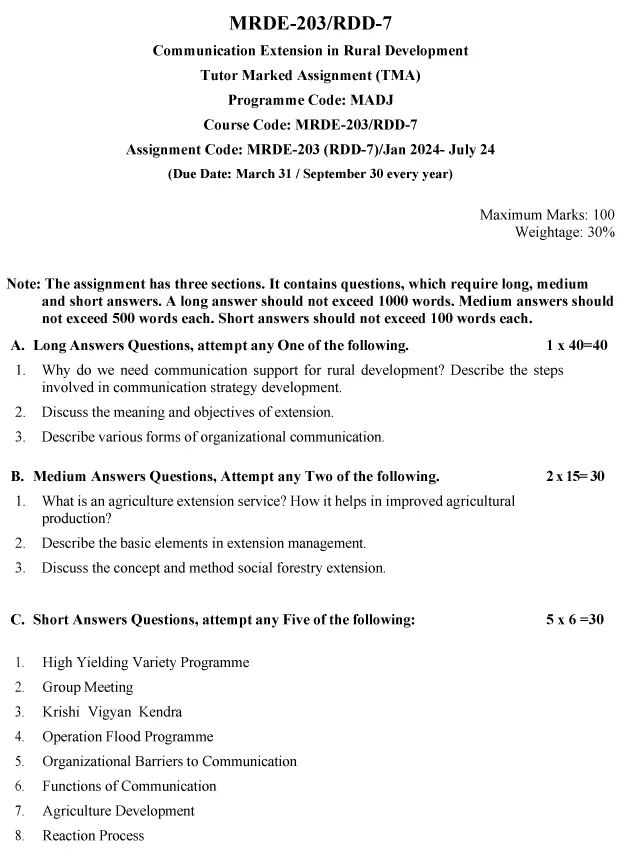 MRDE-203 - Communication and Extension in Rural Development-January 2024 - July 2024