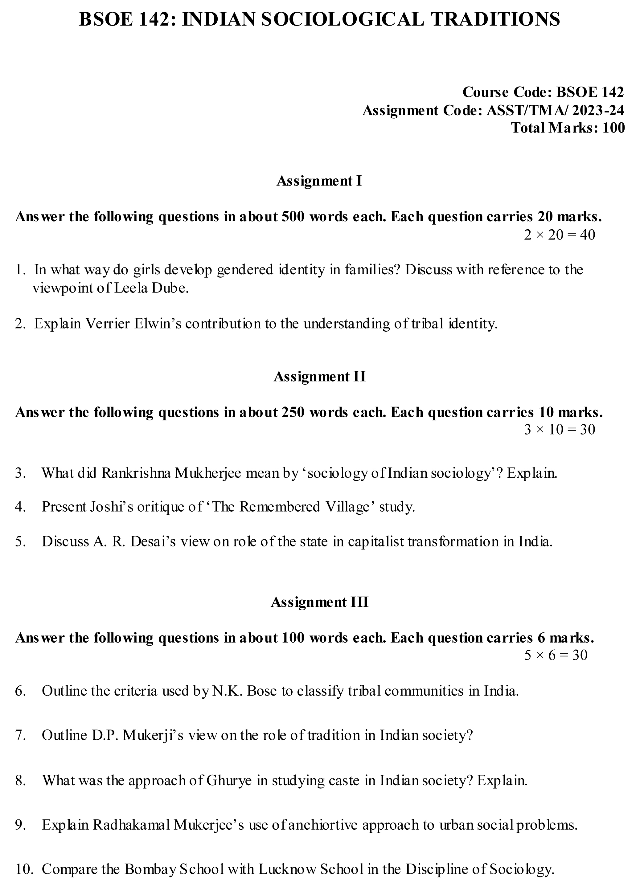 IGNOU BSOE-142 - Religion and Society, Latest Solved Assignment-July 2023 - January 2024