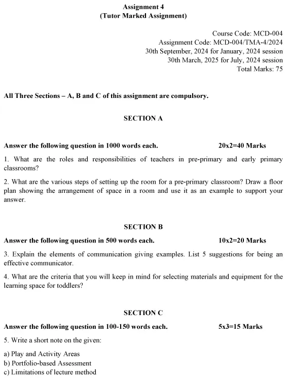 IGNOU MCD-04 - Organization and Management of Early Years Education Programmes Latest Solved Assignment-January 2024 - July 2024