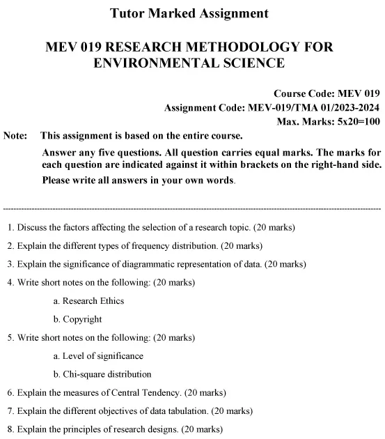 IGNOU MEV-19 - Research Methodology for Environmental Science Latest Solved Assignment-January 2023 - July 2024