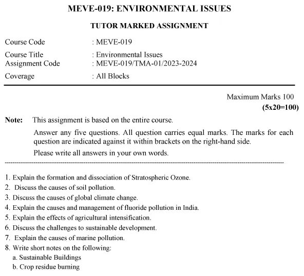 IGNOU MEVE-19 - Environmental Issues Latest Solved Assignment-January 2023 - July 2024