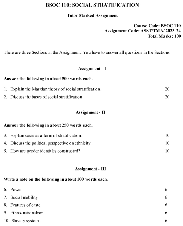 IGNOU BSOC-110 - Social Stratification, Latest Solved Assignment-July 2023 - January 2024