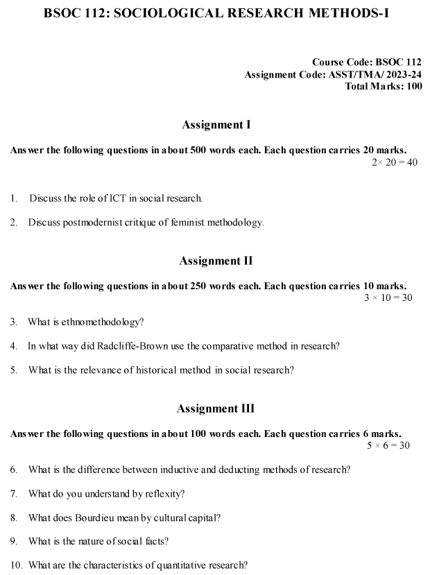 IGNOU BSOC-112 - Sociological Research Method-I Latest Solved Assignment-July 2023 - January 2024