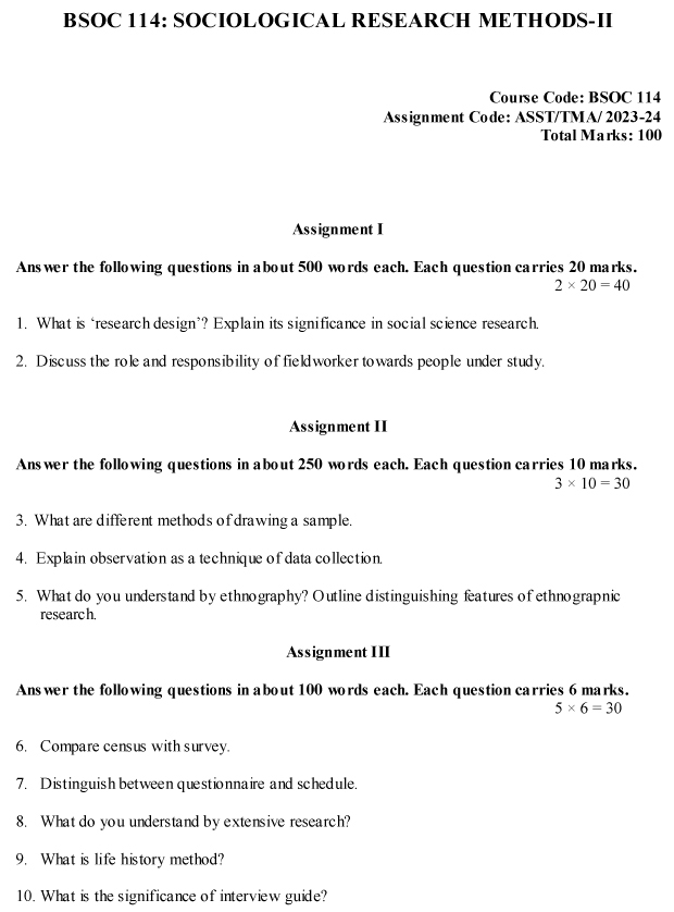 IGNOU BSOC-114 - Sociological Research Methods -II Latest Solved Assignment-July 2023 - January 2024