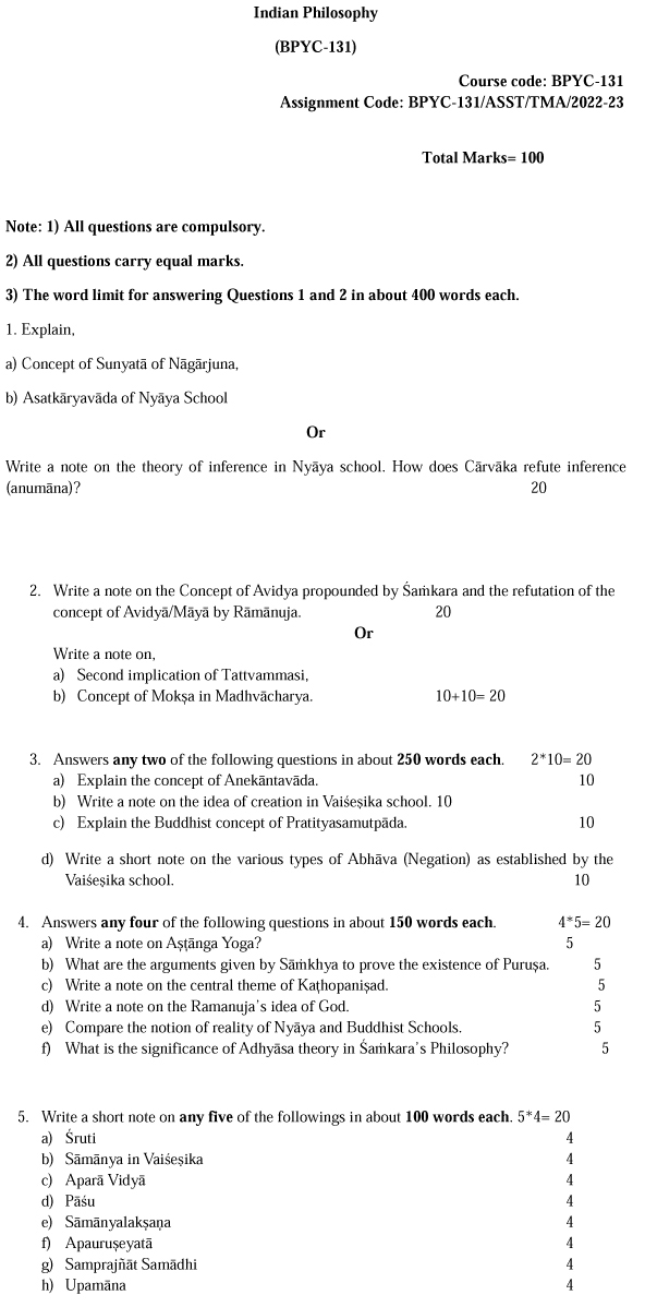 IGNOU BPYC-131 - Indian Philosophy, Latest Solved Assignment -July 2023 - January 2024