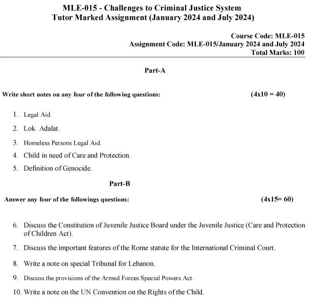 IGNOU MLE-15 - Challenges to Criminal Justice System Latest Solved Assignment-January 2024 - July 2024