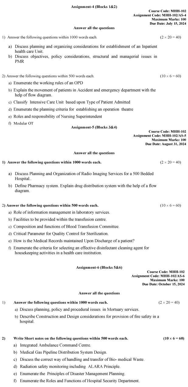 IGNOU MHH-102 - Hospital Services Latest Solved Assignment-January 2024 - July 2024