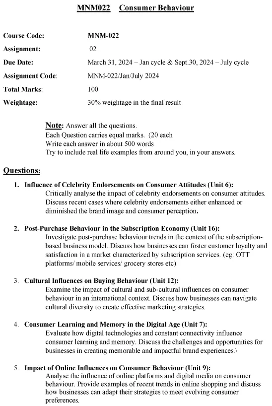 MNM-22 - Consumer Behaviour-January 2024 - July 2024