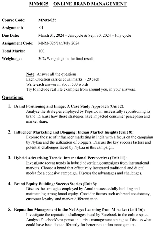 MNM-25 -  Online Brand Management-January 2024 - July 2024