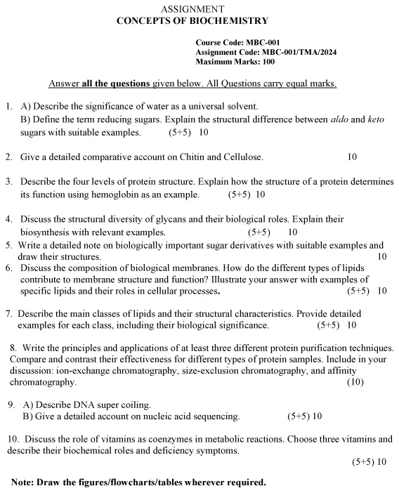 IGNOU MBC-01 - Concepts of Biochemistry (Core) Latest Solved Assignment-January 2024 - December 2024