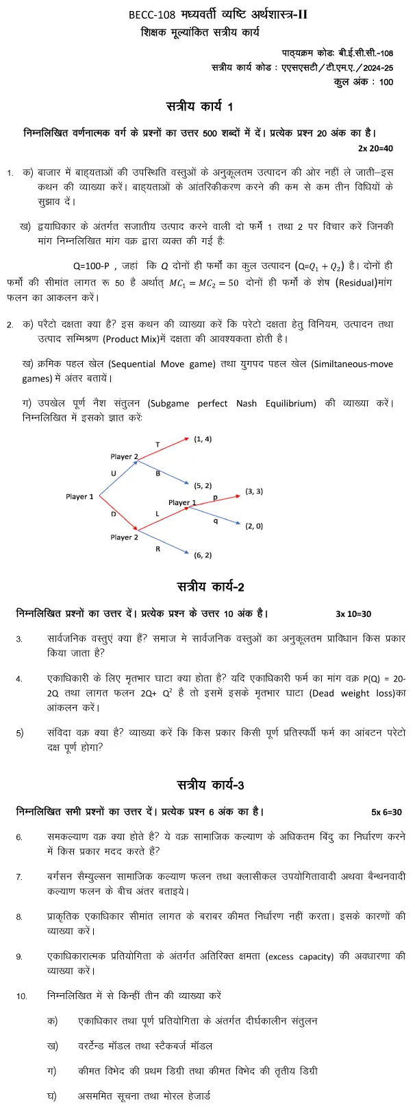 IGNOU BECC-108 - Intermediate Microeconomics-II, Latest Solved Assignment-July 2024 - January 2025