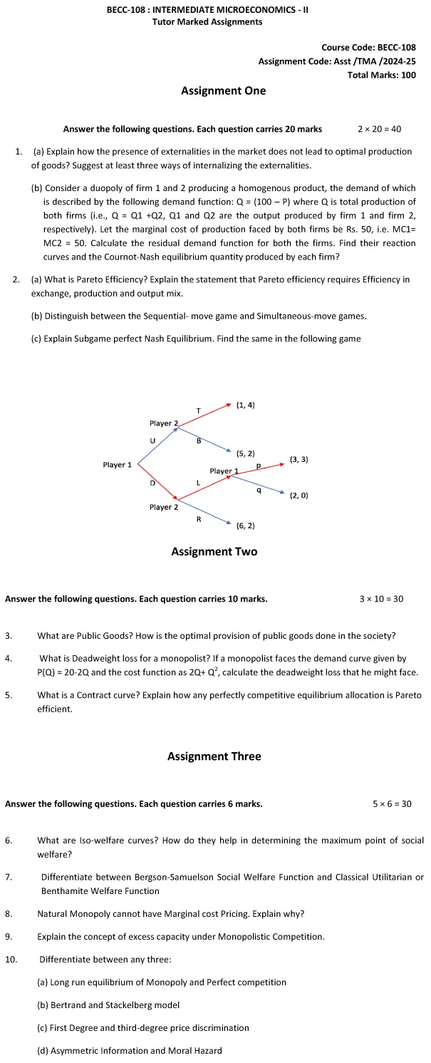 IGNOU BECC-108 - Intermediate Microeconomics-II, Latest Solved Assignment-July 2024 - January 2025