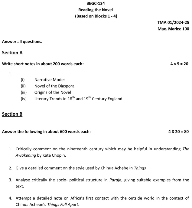 IGNOU BEGC-134 - Reading the Novel, Latest Solved Assignment-July 2024 - January 2025