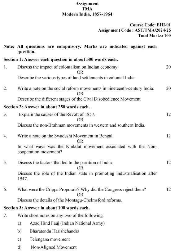 EHI-01 - Modern India 1857-1964-July 2024 - January 2025