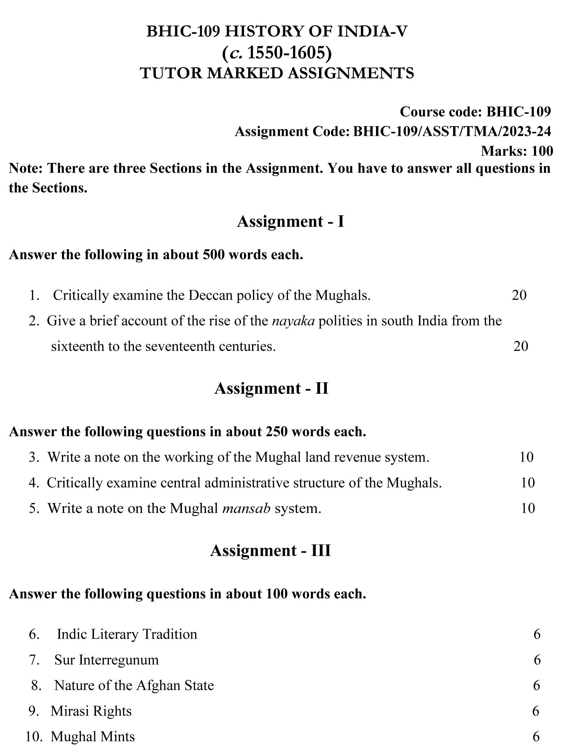 IGNOU BHIC-109 - History of India –V (c. 1550 – 1605) Latest Solved Assignment-July 2023 - January 2024