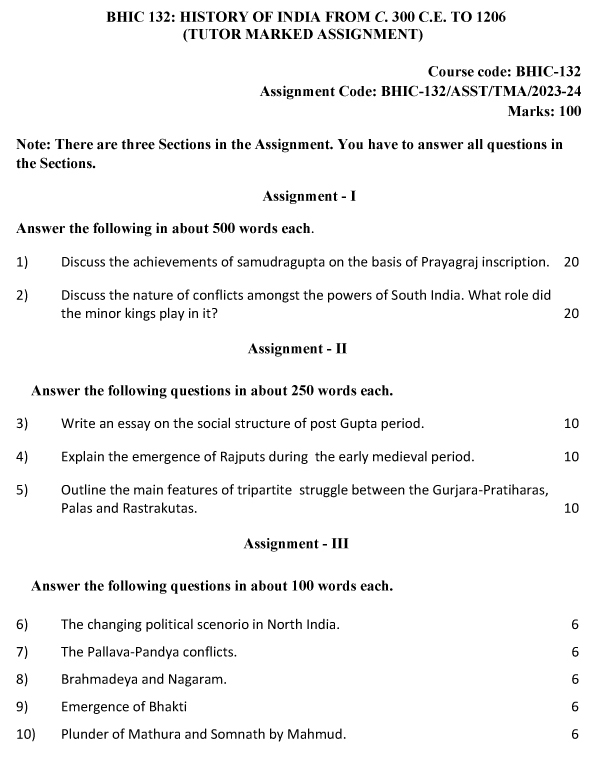 IGNOU BHIC-132 - History of India from C. 300-1206 Latest Solved Assignment-July 2023 - January 2024