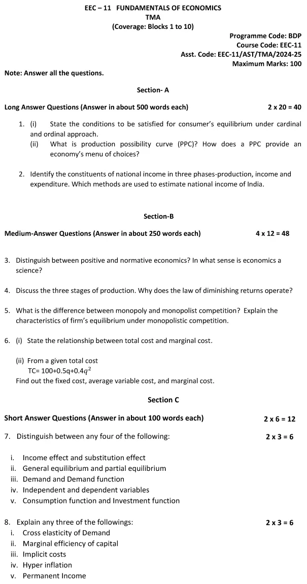 EEC-11 - Fundamentals of Economics-July 2024 - January 2025