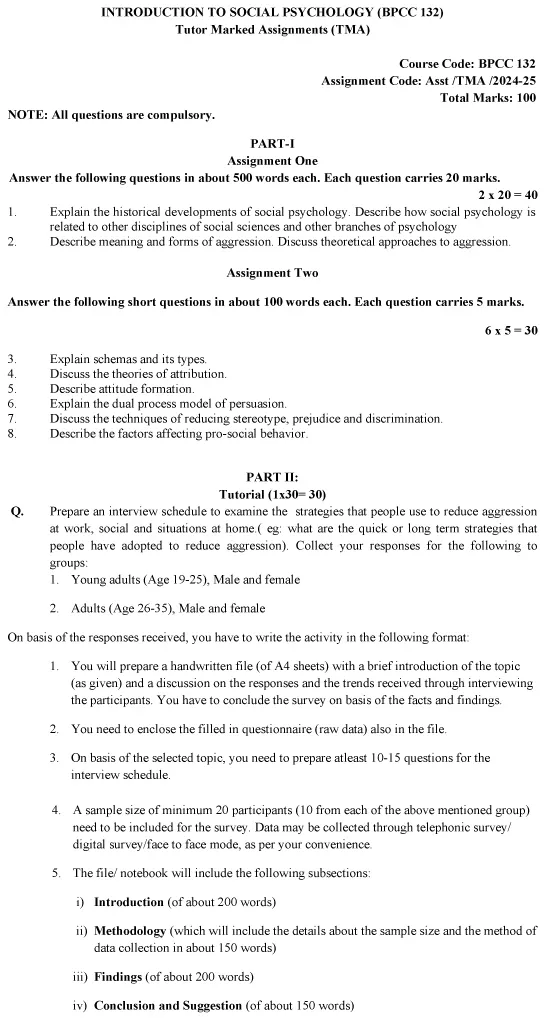 IGNOU BPCC-132 - Introduction to Social Psychology, Latest Solved Assignment-July 2024 - January 2025