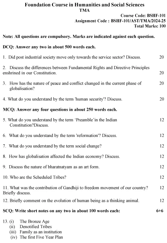 BSHF-101 - Foundation Course in Humanities and Social Science-July 2024 - January 2025