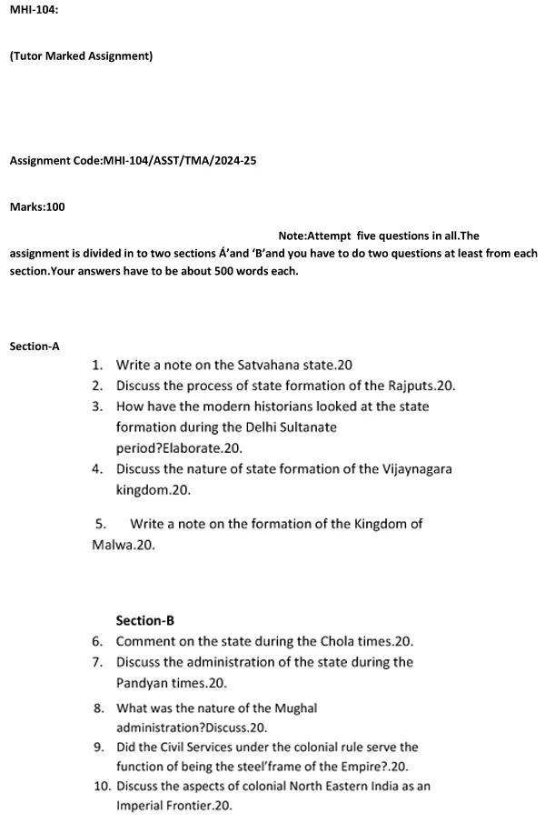 IGNOU MHI-104 - Political Structures in India thorugh the Ages-July 2024 - January 2025