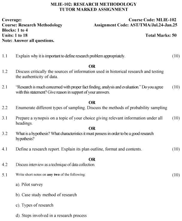 IGNOU MLIE-102 - Research Methodology, Latest Solved Assignment-July 2024 - January 2025