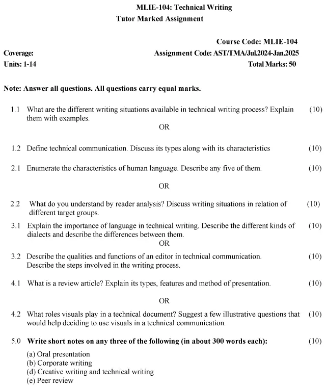 IGNOU MLIE-104 - Technical Writing, Latest Solved Assignment-July 2024 - January 2025