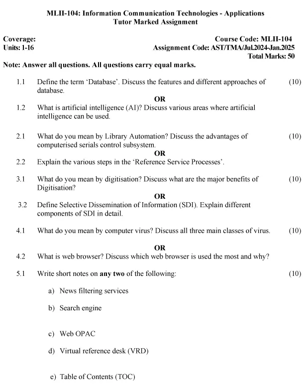 IGNOU MLII-104 - Information Communication Technologies: Applications, Latest Solved Assignment-July 2024 - January 2025