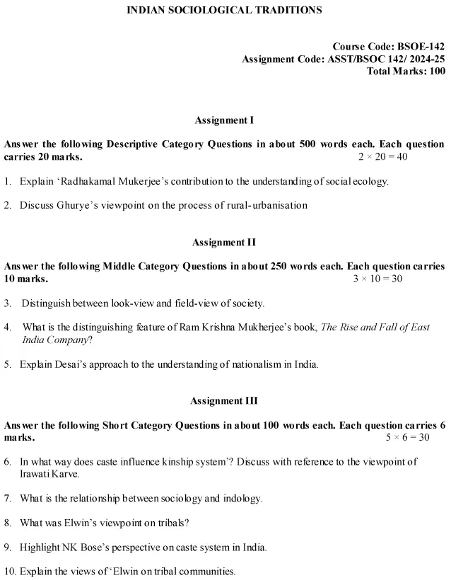 IGNOU BSOE-142 - Religion and Society, Latest Solved Assignment-July 2024 - January 2025