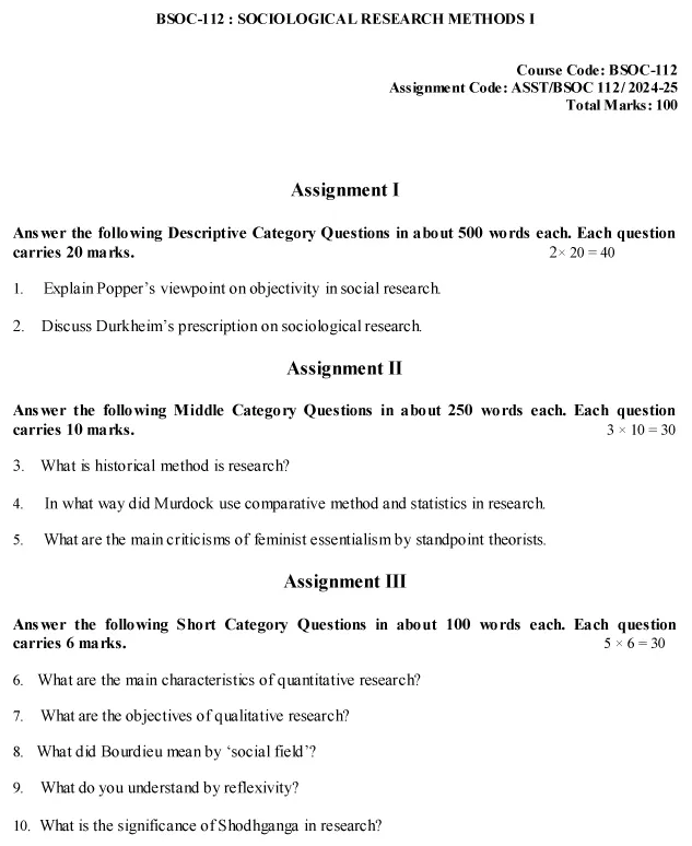 IGNOU BSOC-112 - Sociological Research Method-I Latest Solved Assignment-July 2024 - January 2025