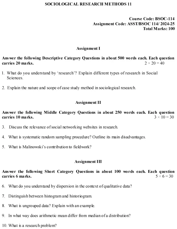 IGNOU BSOC-114 - Sociological Research Methods -II Latest Solved Assignment-July 2024 - January 2025