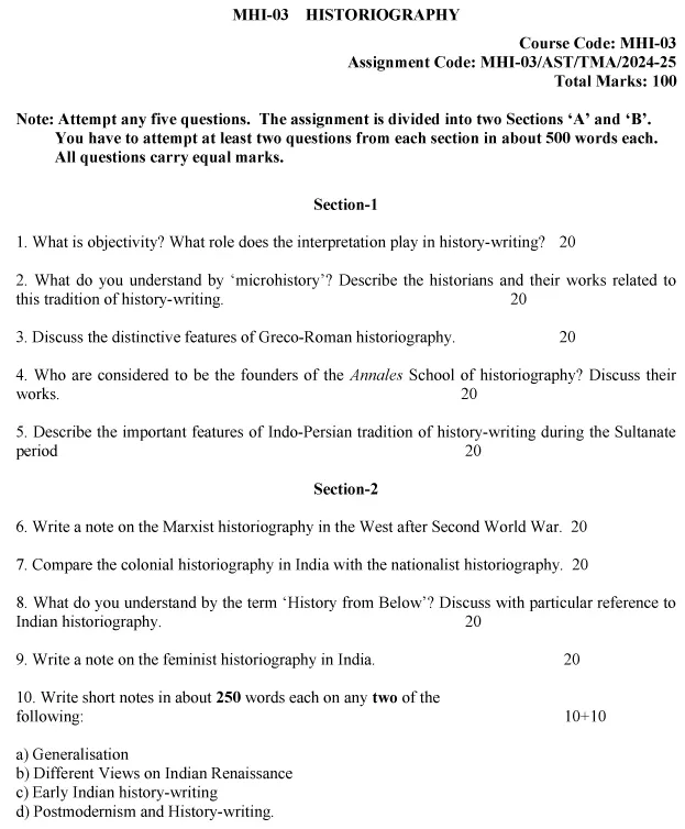 IGNOU MHI-03 - Historiography Latest Solved Assignment-July 2024 - January 2025