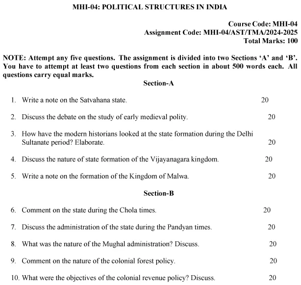 IGNOU MHI-04 - Political Structures in India Latest Solved Assignment-July 2024 - January 2025