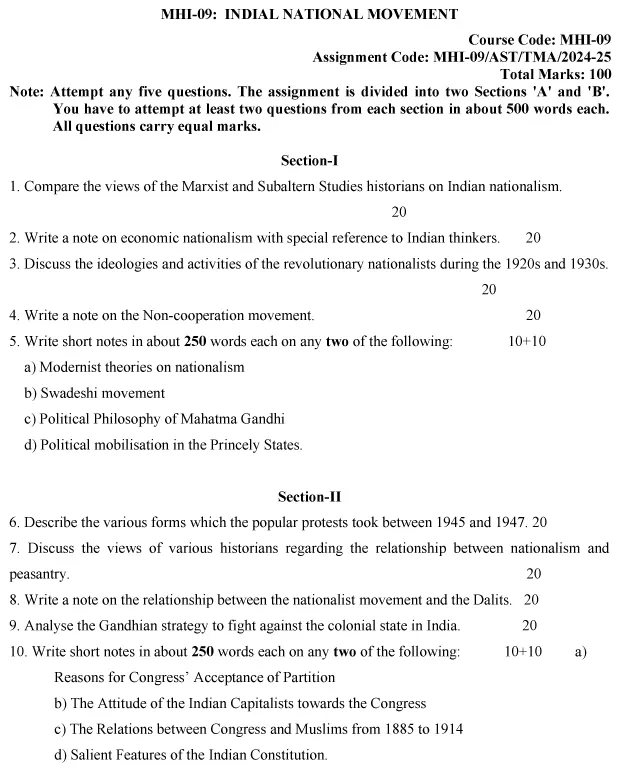 IGNOU MHI-09 - Indian National Movement Latest Solved Assignment-July 2024 - January 2025