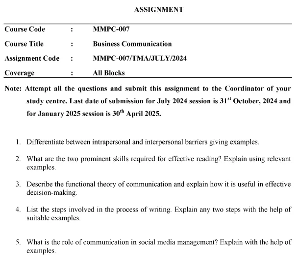 IGNOU MMPC-07 - Business Communication, Latest Solved Assignment-July 2024 - January 2025