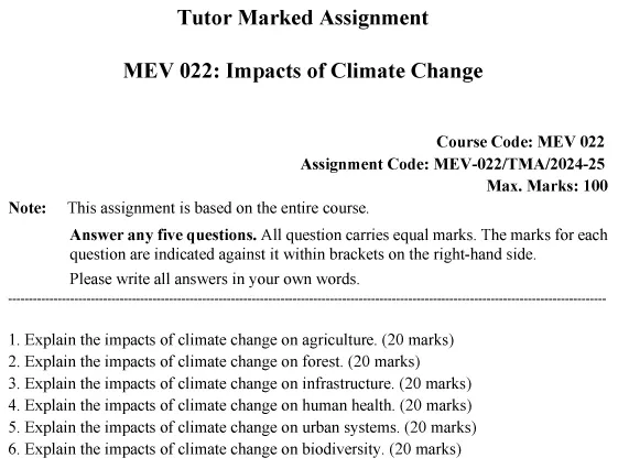 IGNOU MEV-22 - Impacts of Climate Change Latest Solved Assignment-July 2024 - January 2025