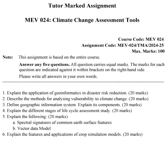 IGNOU MEV-24 - Climate Change Assessment Tools Latest Solved Assignment-July 2024 - January 2025