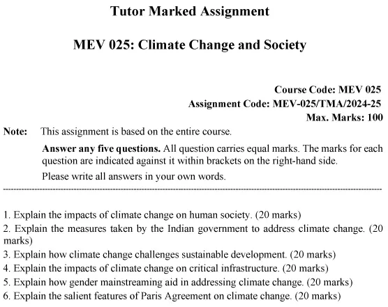 IGNOU MEV-25 - Climate Change and Society Latest Solved Assignment-July 2024 - January 2025