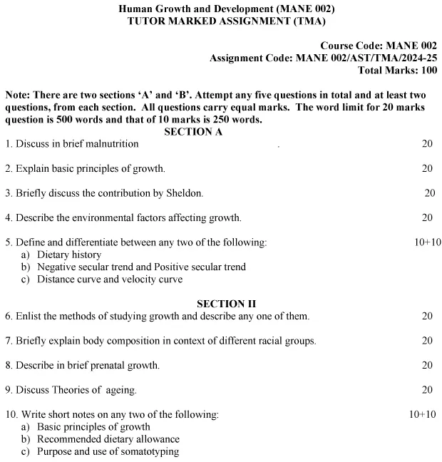 IGNOU MANE-02 - Human Growth and Development, Latest Solved Assignment-July 2024 - January 2025