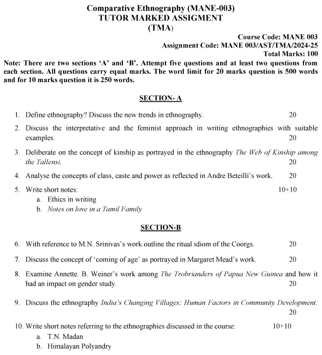 IGNOU MANE-03 - Comparative Ethnography, Latest Solved Assignment-July 2024 - January 2025