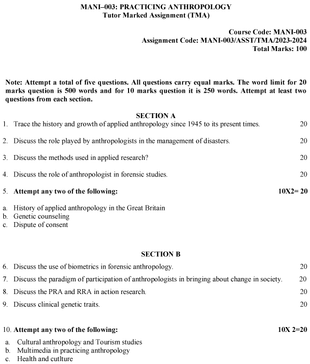 IGNOU MANI-03 - Practicing Anthropology, Latest Solved Assignment-July 2023 - January 2024