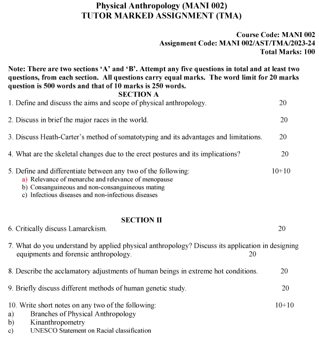 IGNOU MANI-02 - Physical Anthropology, Latest Solved Assignment-July 2023 - January 2024