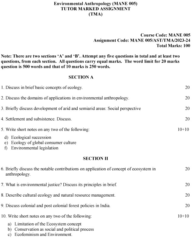 IGNOU MANE-05 - Environmental Anthropology, Latest Solved Assignment-July 2023 - January 2024