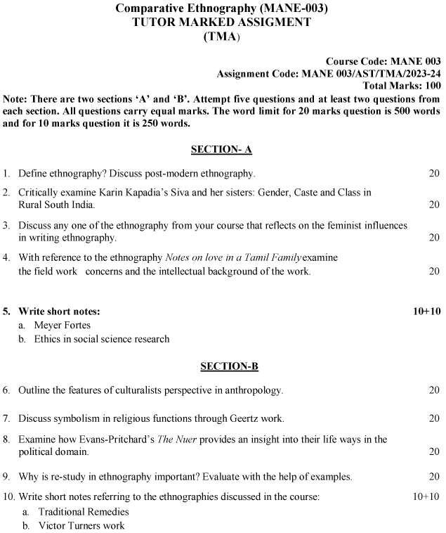 IGNOU MANE-03 - Comparative Ethnography, Latest Solved Assignment-July 2023 - January 2024