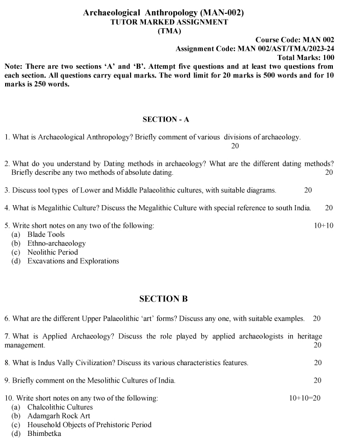 IGNOU MAN-02 - Archaeological Anthropology, Latest Solved Assignment-July 2023 - January 2024