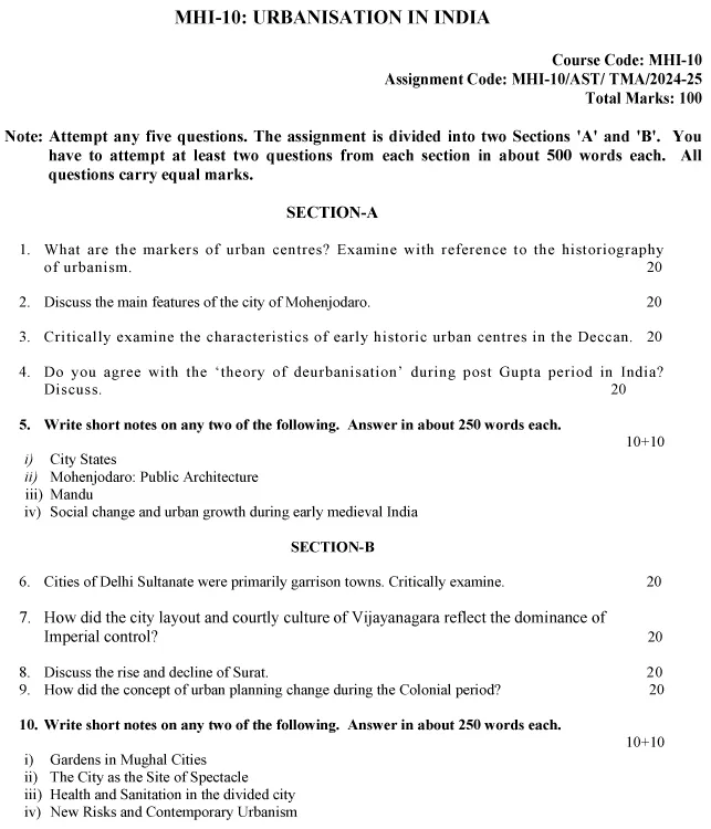 IGNOU MHI-10 - Urbanisation in India Latest Solved Assignment-July 2024 - January 2025