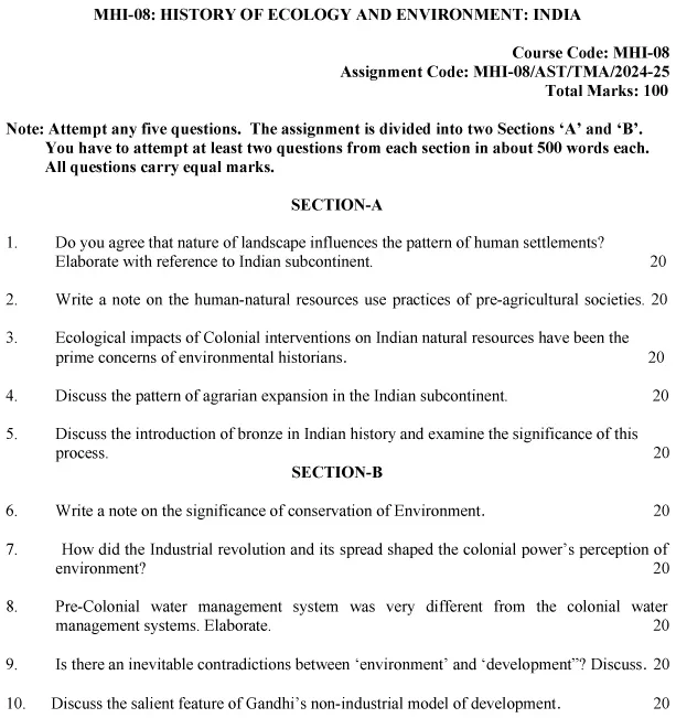 IGNOU MHI-08 - History of Ecology and Environment: India Latest Solved Assignment-July 2024 - January 2025